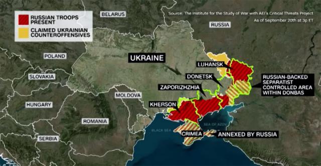 Donbas, luganjsk, Ukrajina, Herson, Zaporozje, Rusija, mapa/YT 